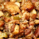 Eric’s Sausage and Herb Stuffing combines savory sausage, sweet apples, and tangy cranberries with perfectly toasted bread. This dish is the ultimate sidekick for turkey, chicken, or pork.
